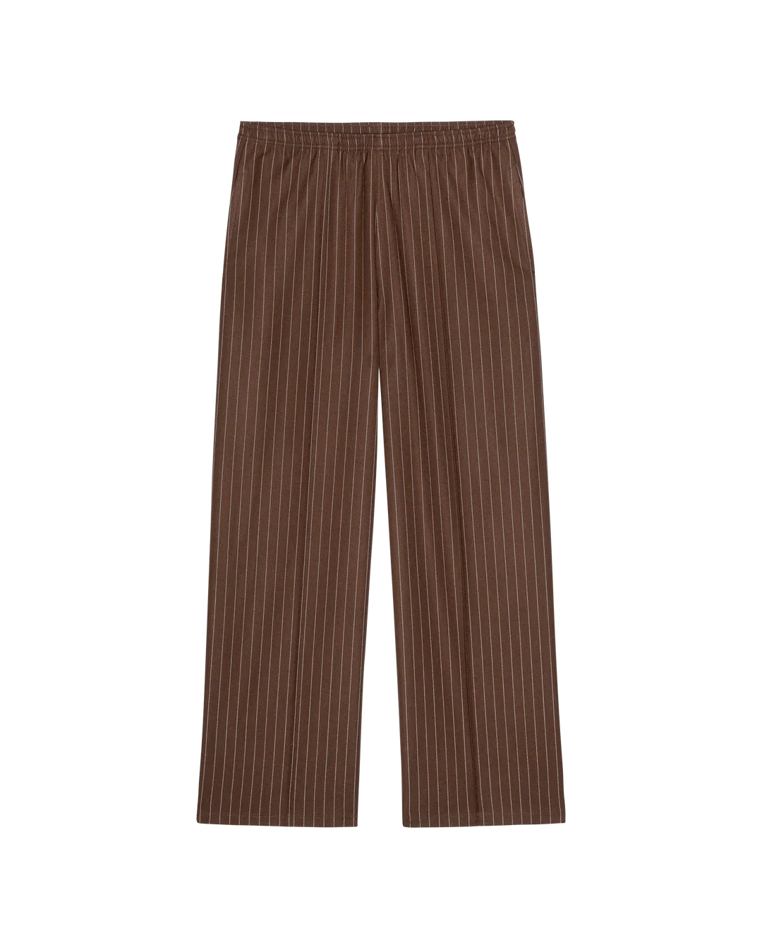 The Tracksuit Pintuck Pant. Chocolate/Cream Pinstripe