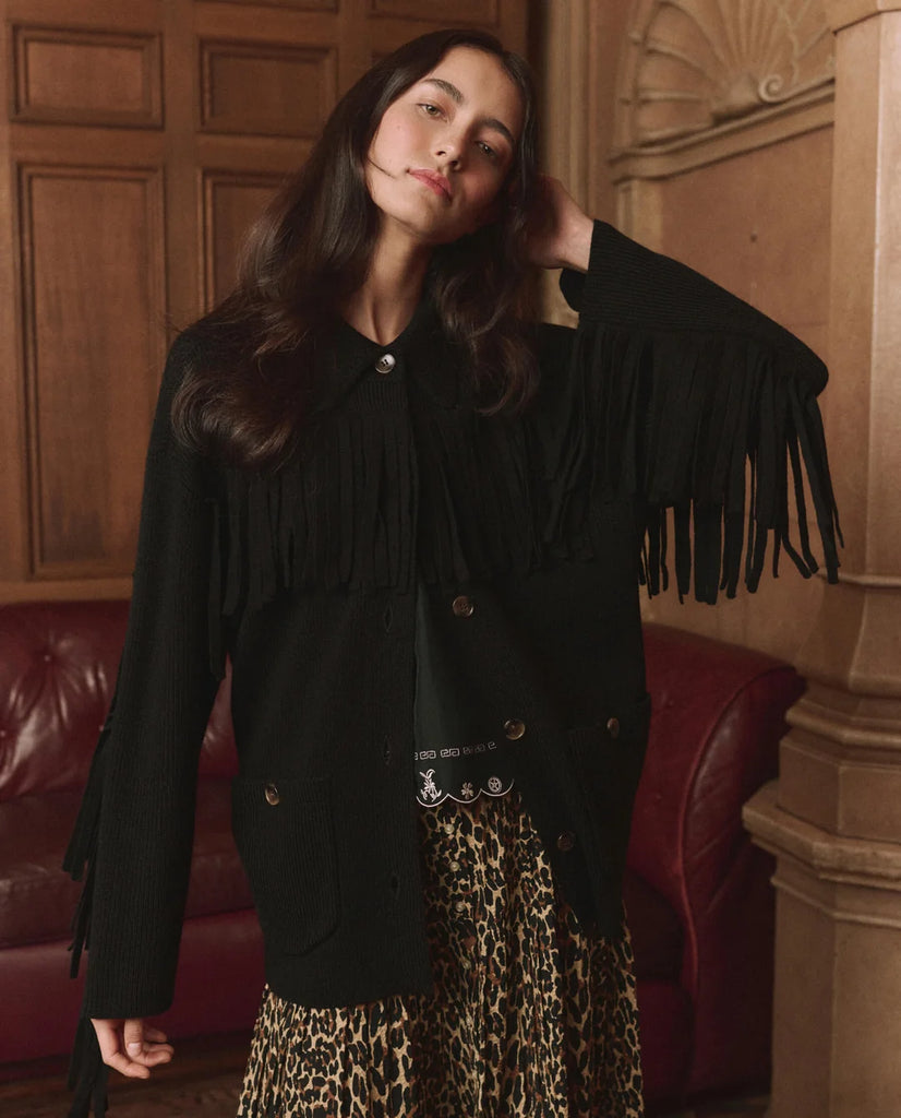 The Western Fringe Sweater Jacket. Black
