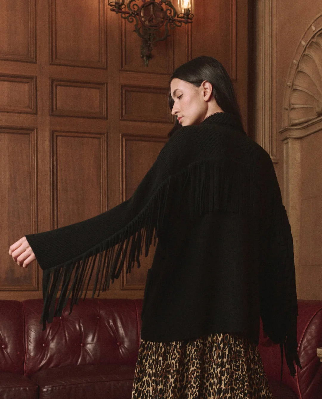 The Western Fringe Sweater Jacket. Black