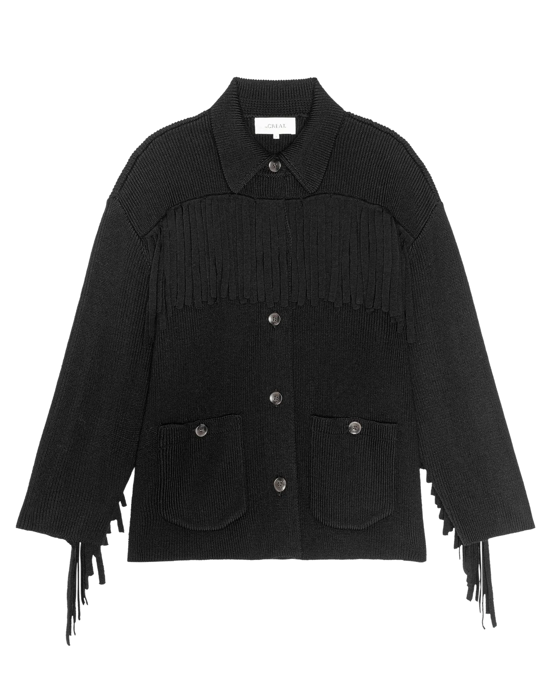 The Western Fringe Sweater Jacket. Black