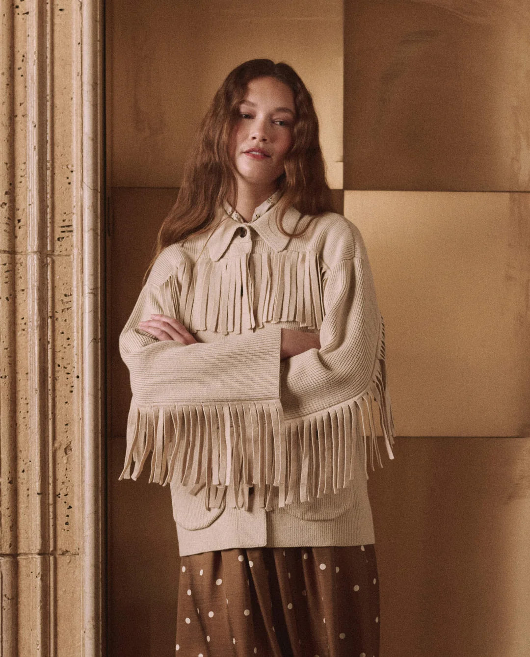The Western Fringe Sweater Jacket. Natural