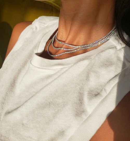 Tish Tennis Necklace in Gold and Clear Crystals