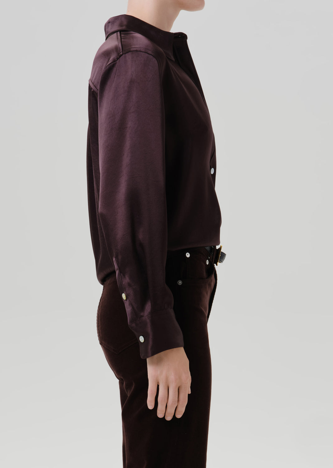 Tullah Japanese Hammered Satin Shirt in Espresso