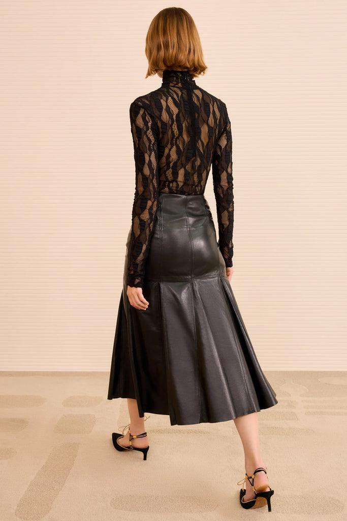 Noemi Fit and Flare Leather Skirt in Black