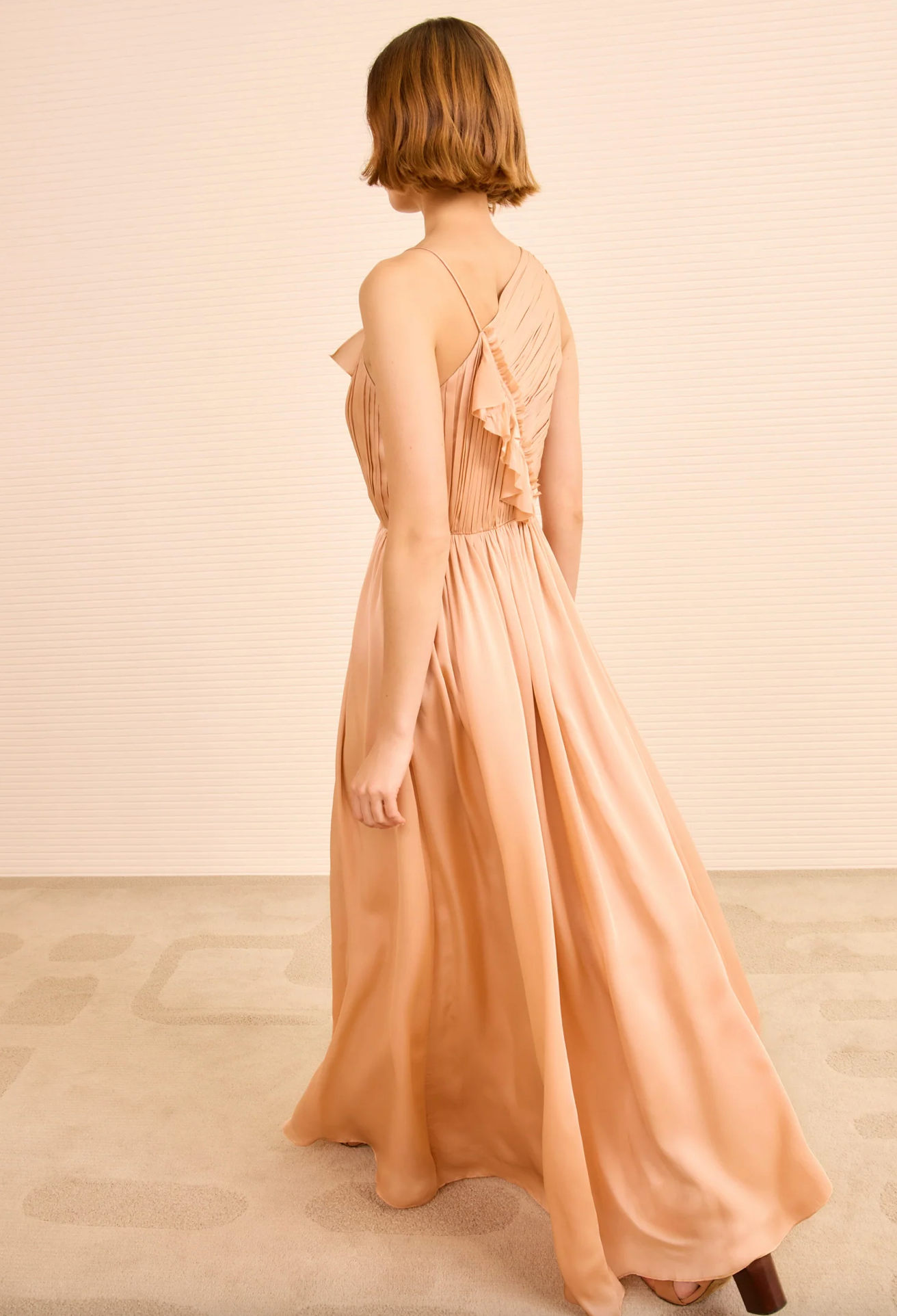 Aisha Pleated Asymmetrical Gown in Mulberry