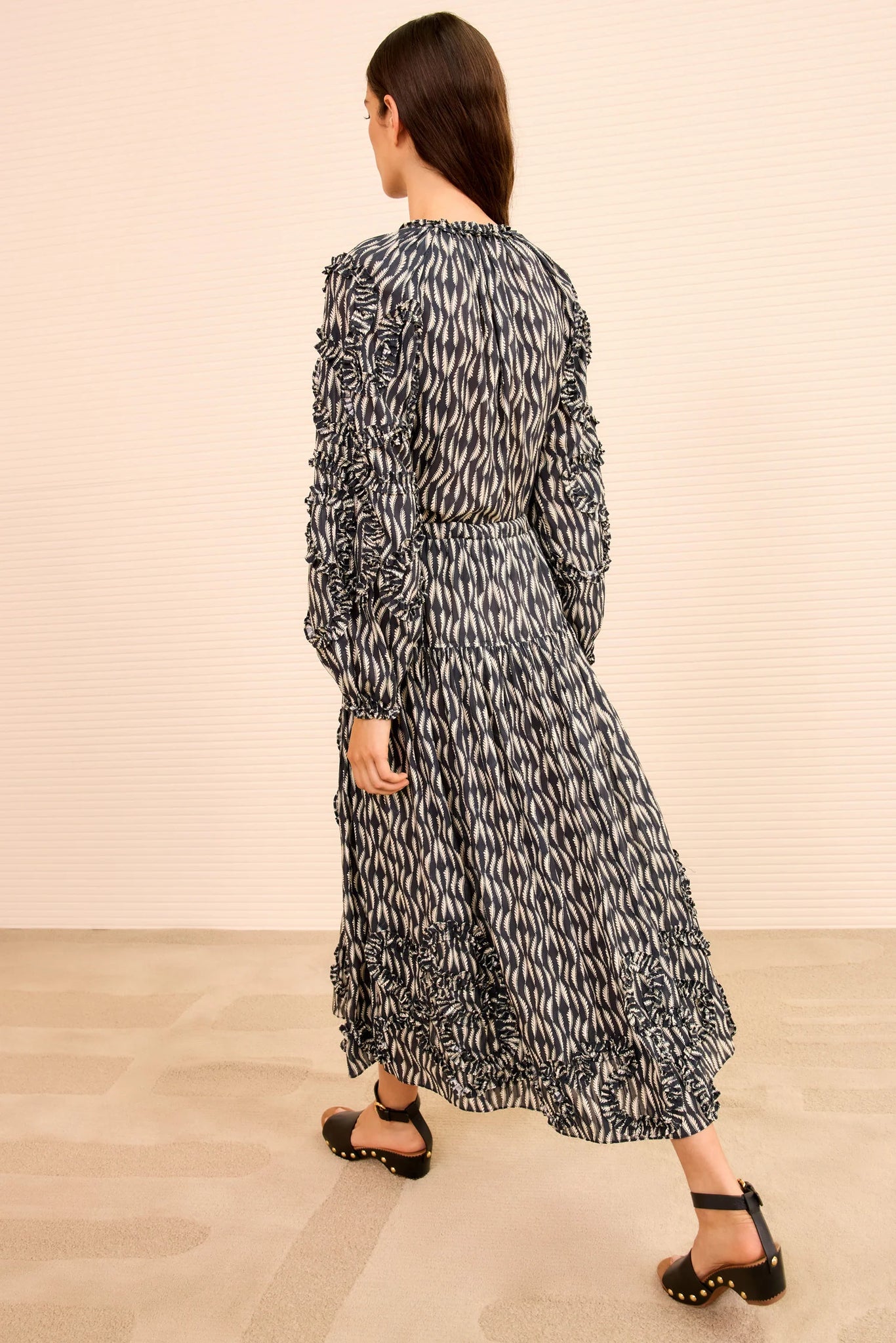 Alexandra Ruffled Cotton Midi Skirt in Graphite