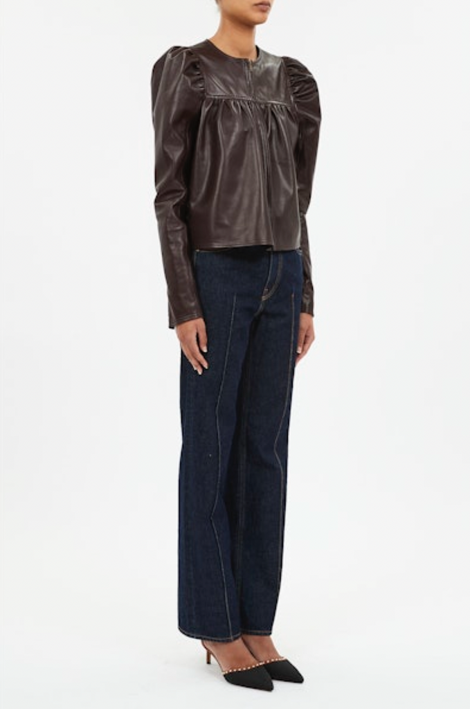 Anouk Zip Up Leather Jacket in Mahogany