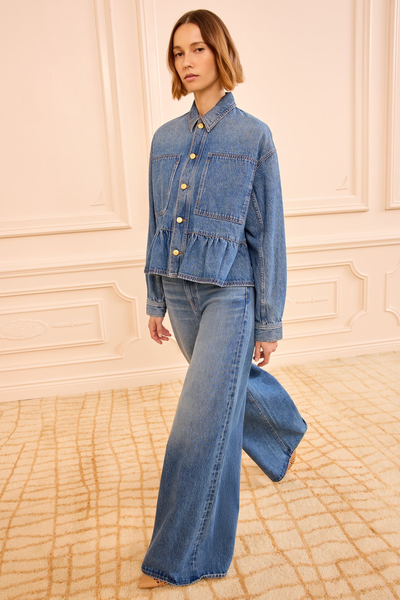 The Arquette Denim Peplum Jacket in Danube