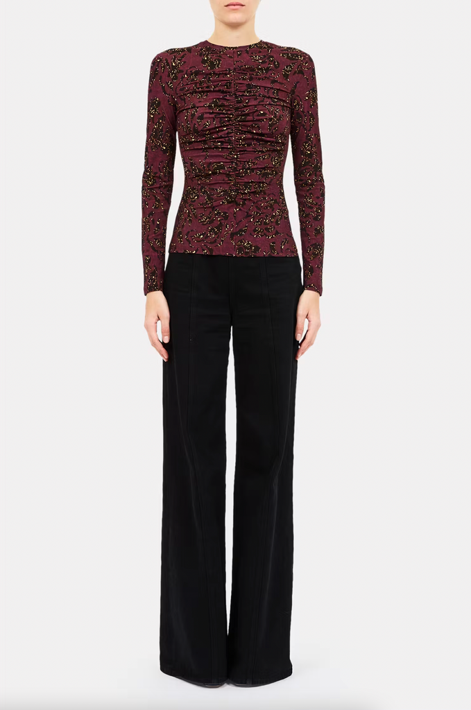 Asha Long Sleeve Jersey Top in Claret Floral