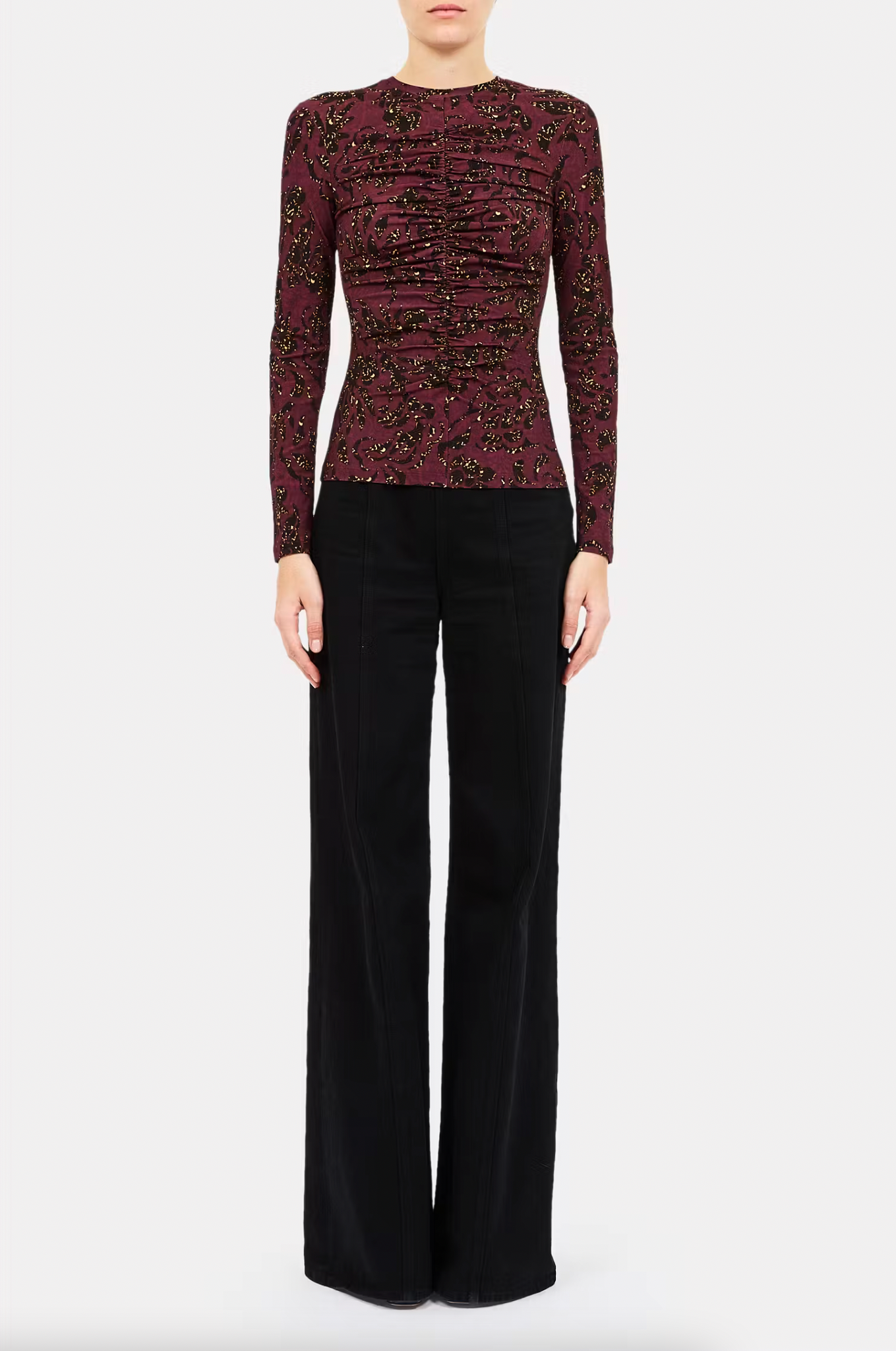 Asha Long Sleeve Jersey Top in Claret Floral