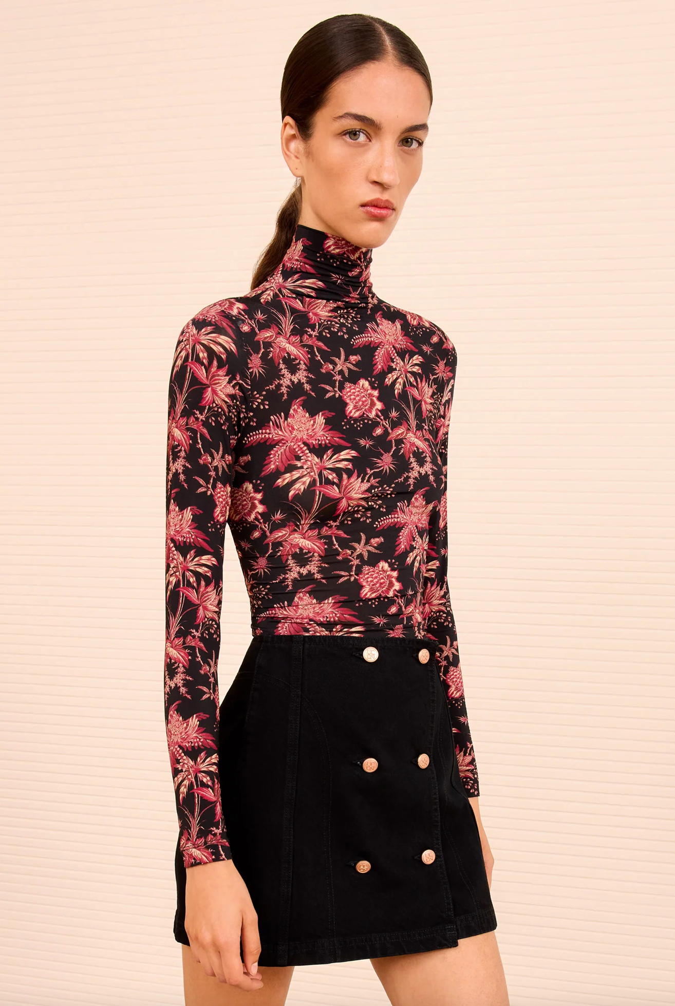 Aurelia Jersey Long Sleeve Turtleneck in Midnight Lily