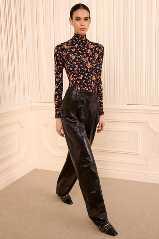 Aurelia Long Sleeve Jersey Top in Noir Floral