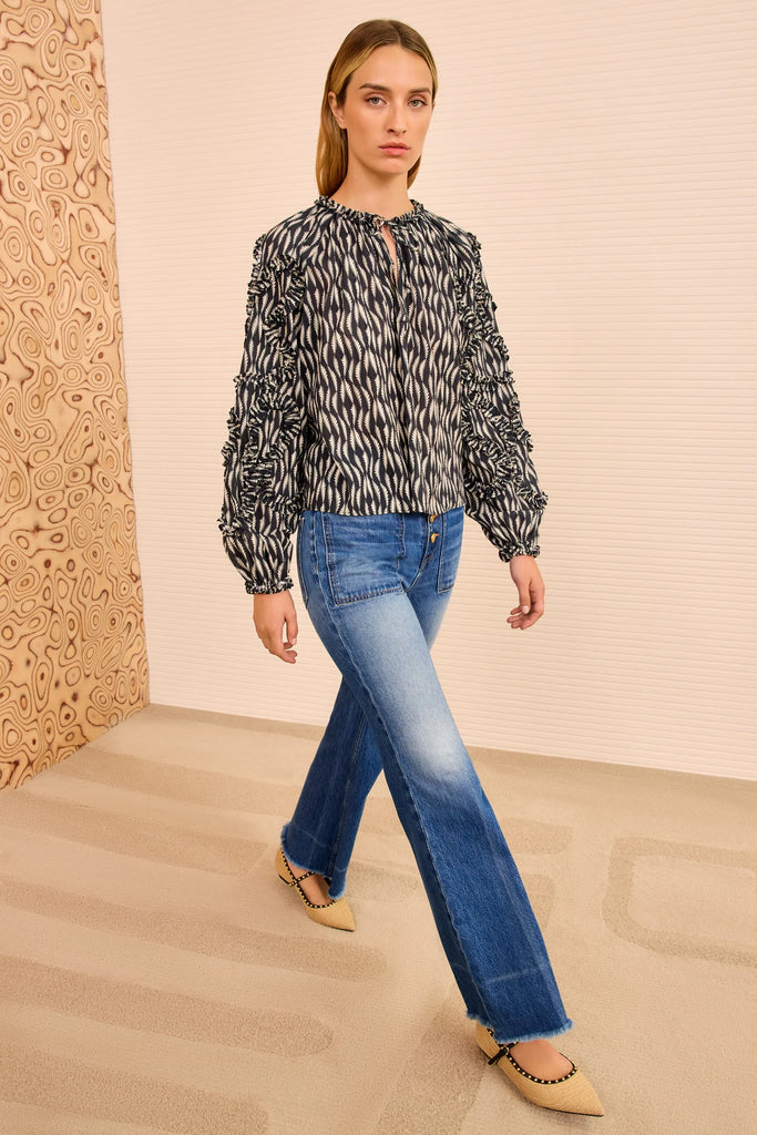 Azrou Cotton Long Sleeve Blouse in Graphite