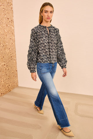 Azrou Cotton Long Sleeve Blouse in Graphite