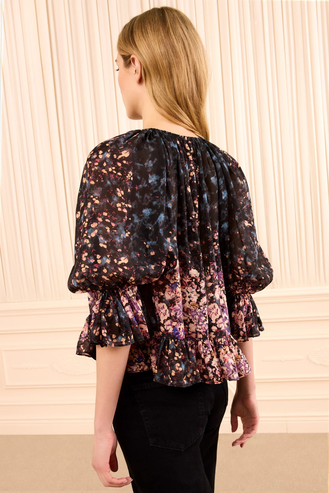 Elise Short Sleeve Silk Blouse in Eclipse