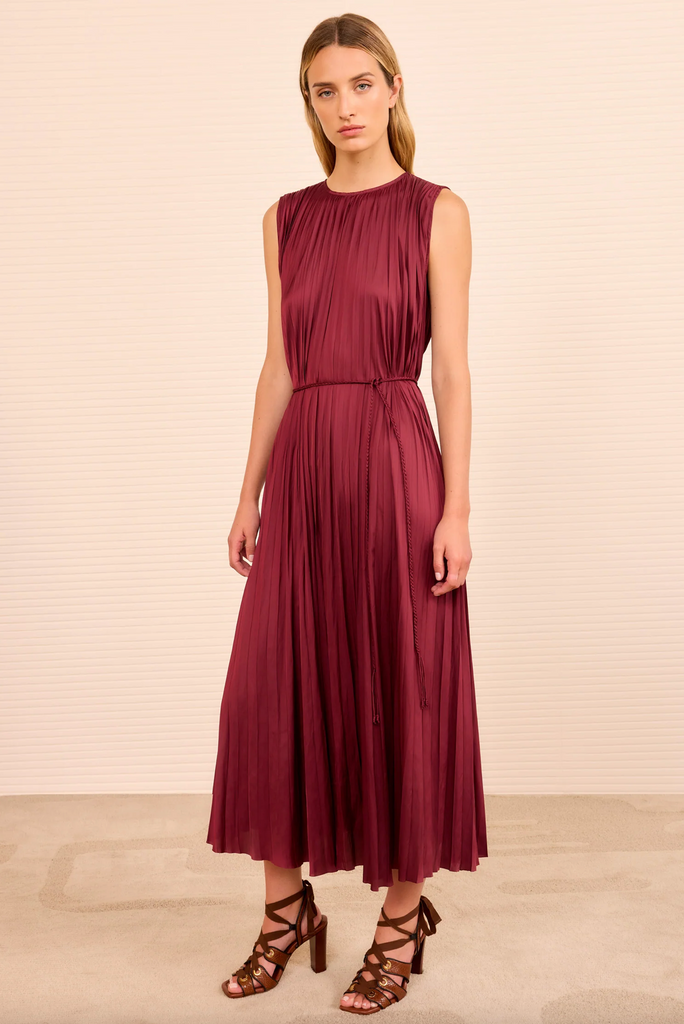 Fianna Pleated Midi Dress in Claret