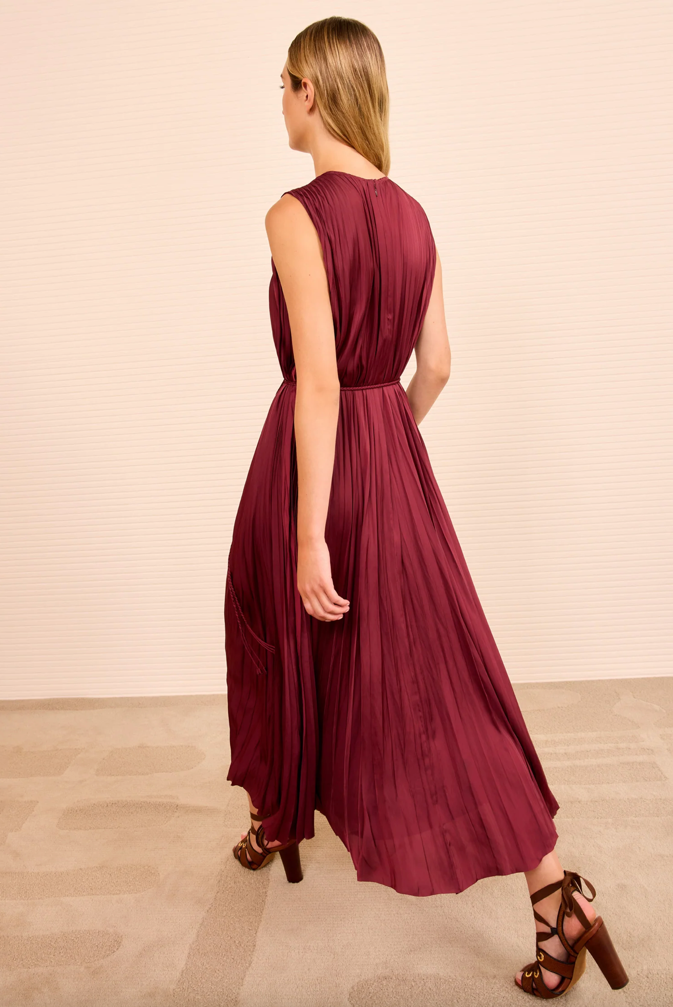 Fianna Pleated Midi Dress in Claret