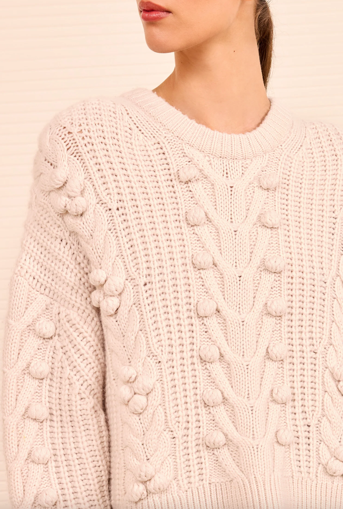 Indra Cable Knit Pullover in Alabaster