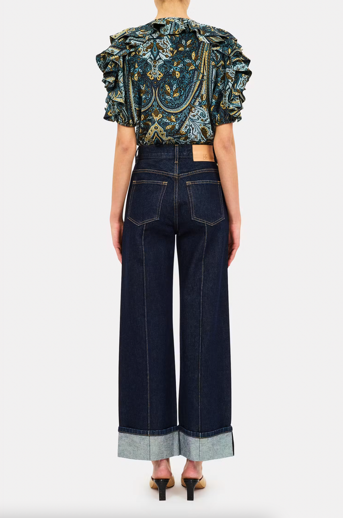 Josephine Short Sleeve Silk Top in Prussian
