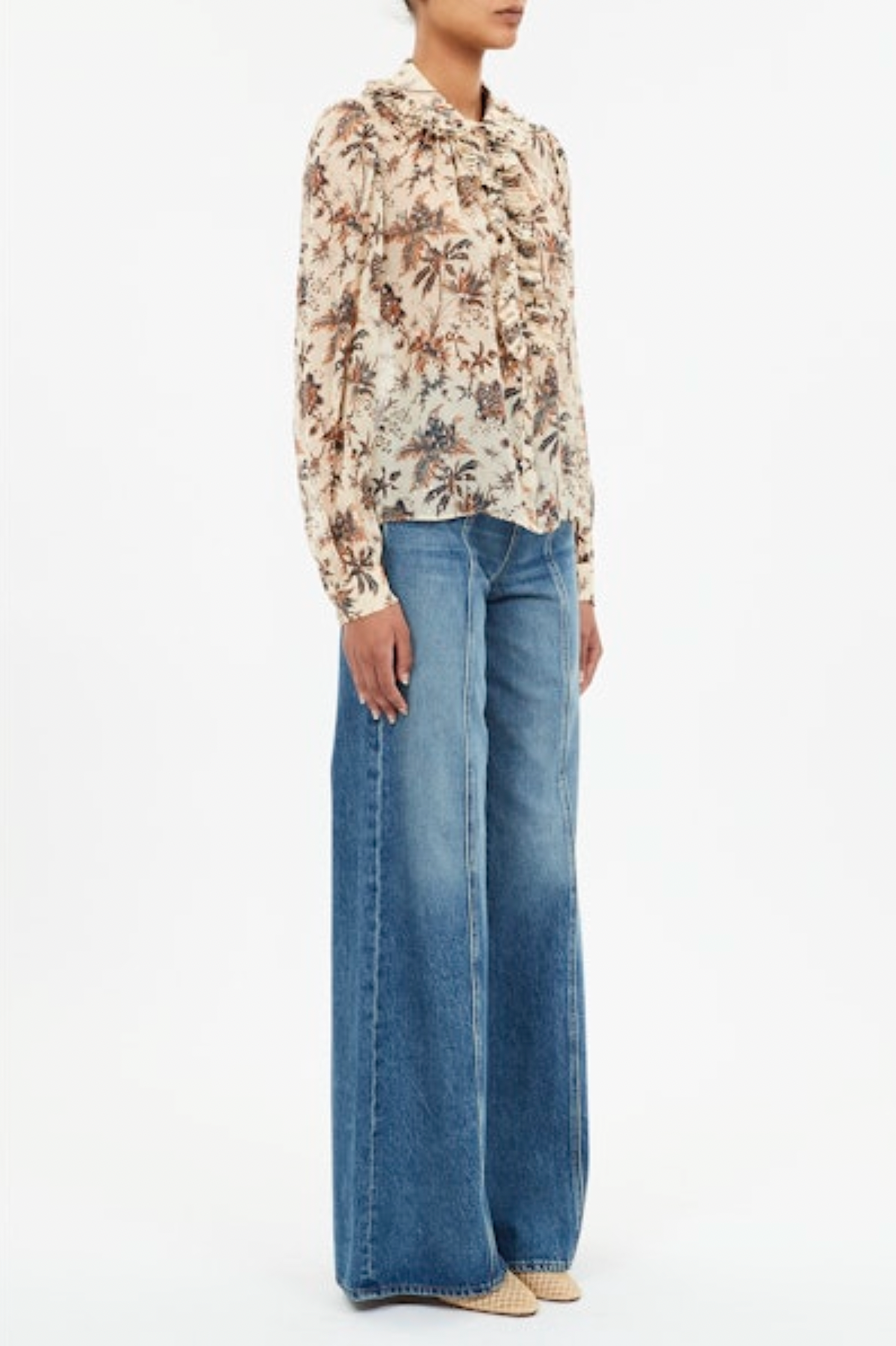 Nina Ruffle Button Front Blouse in Cameo