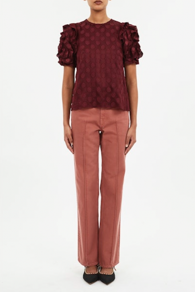 Opal Puff Sleeve Top in Claret