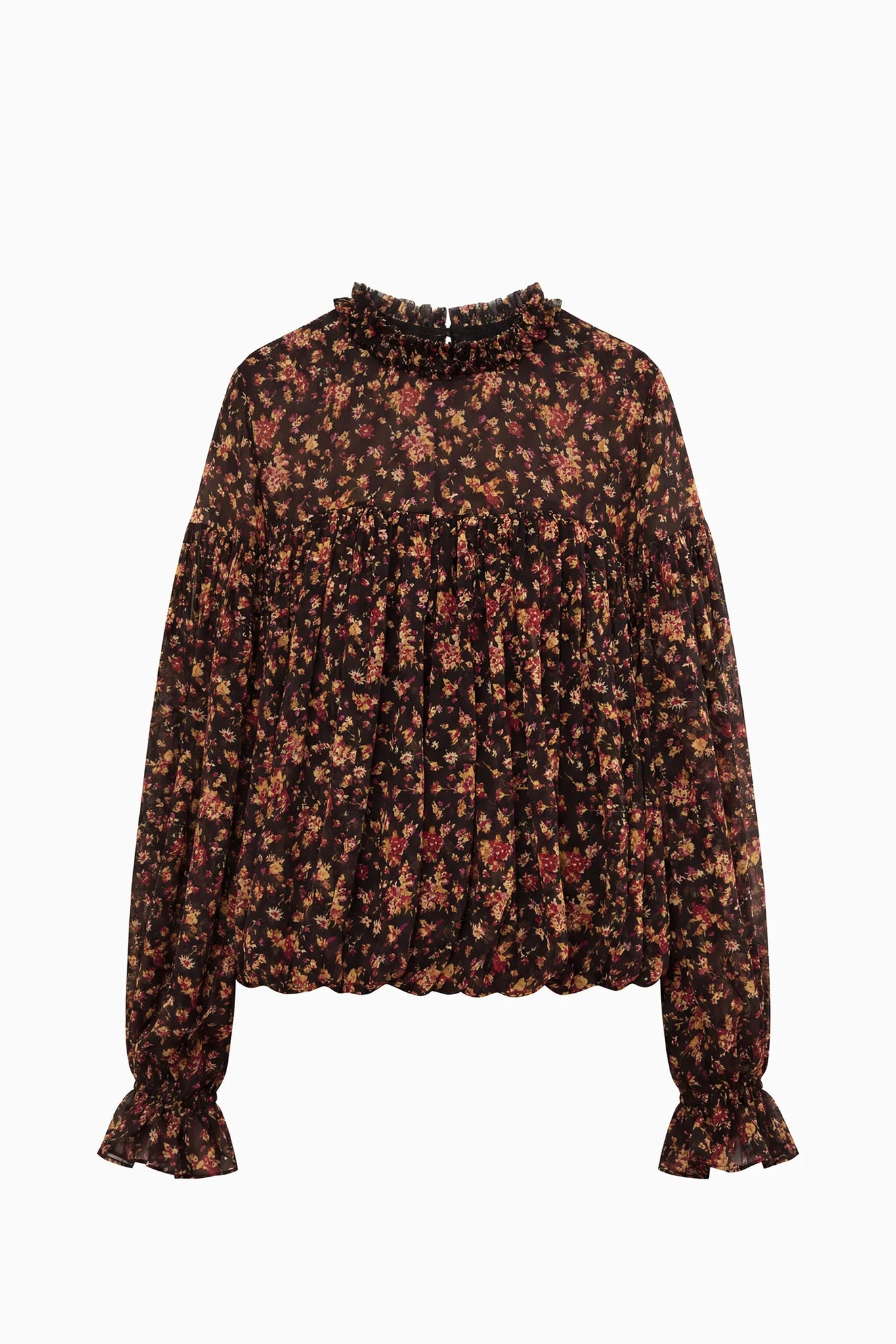 Pearl Long Sleeve Silk Blouse in Noir Mille-Fleur