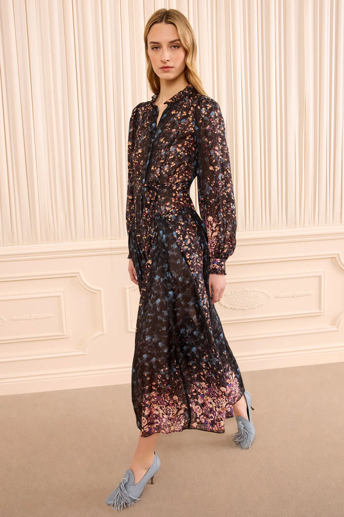 Tessa Long Sleeve Silk Dress in Eclipse