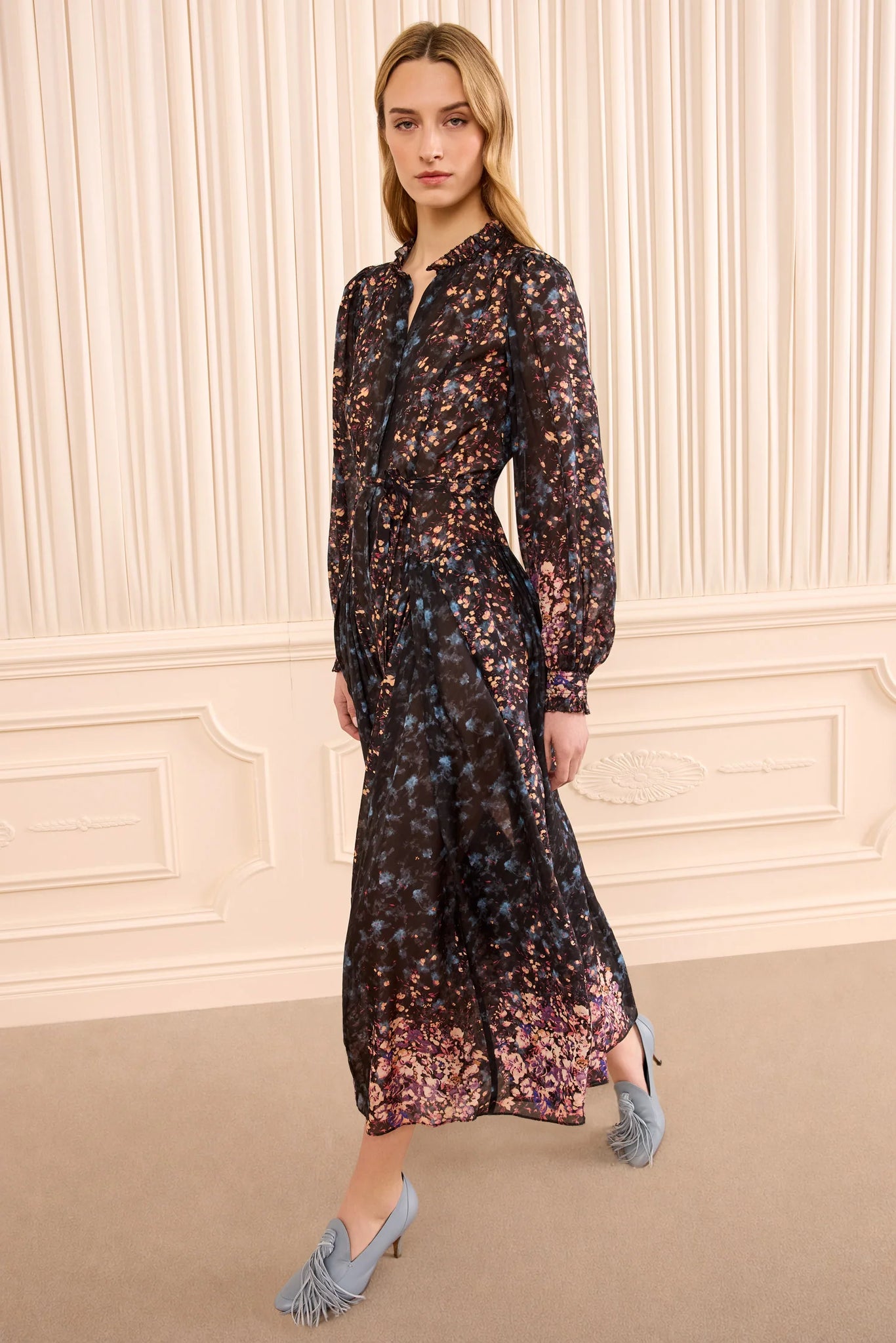 Tessa Long Sleeve Silk Dress in Eclipse