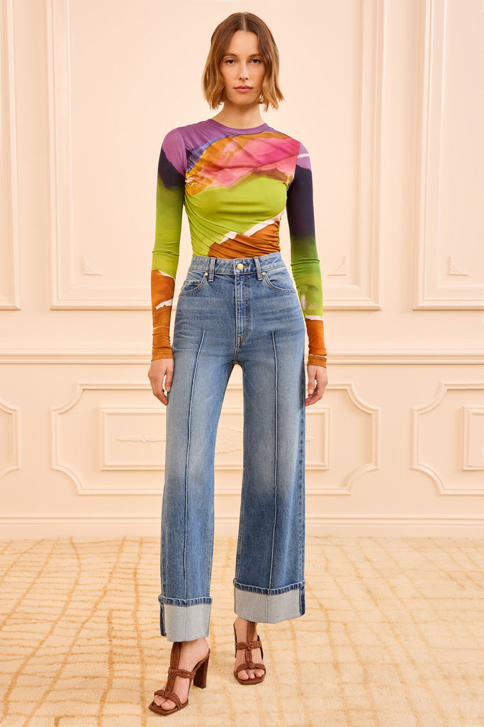 The Genevieve Stretch Pintuck Jean in Danube