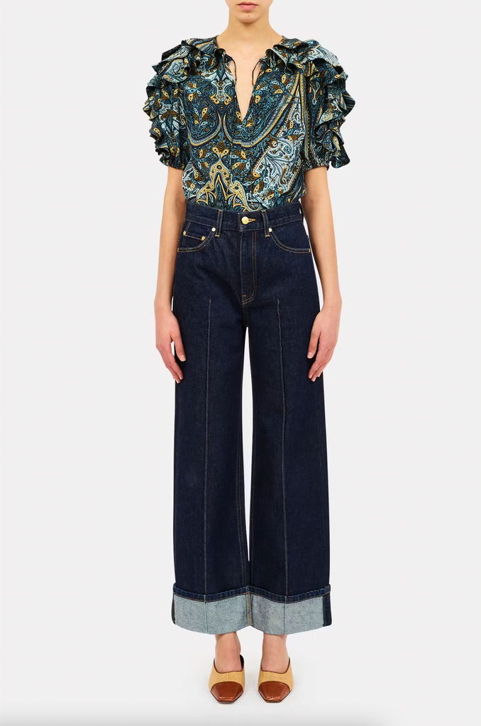 Josephine Short Sleeve Silk Top in Prussian
