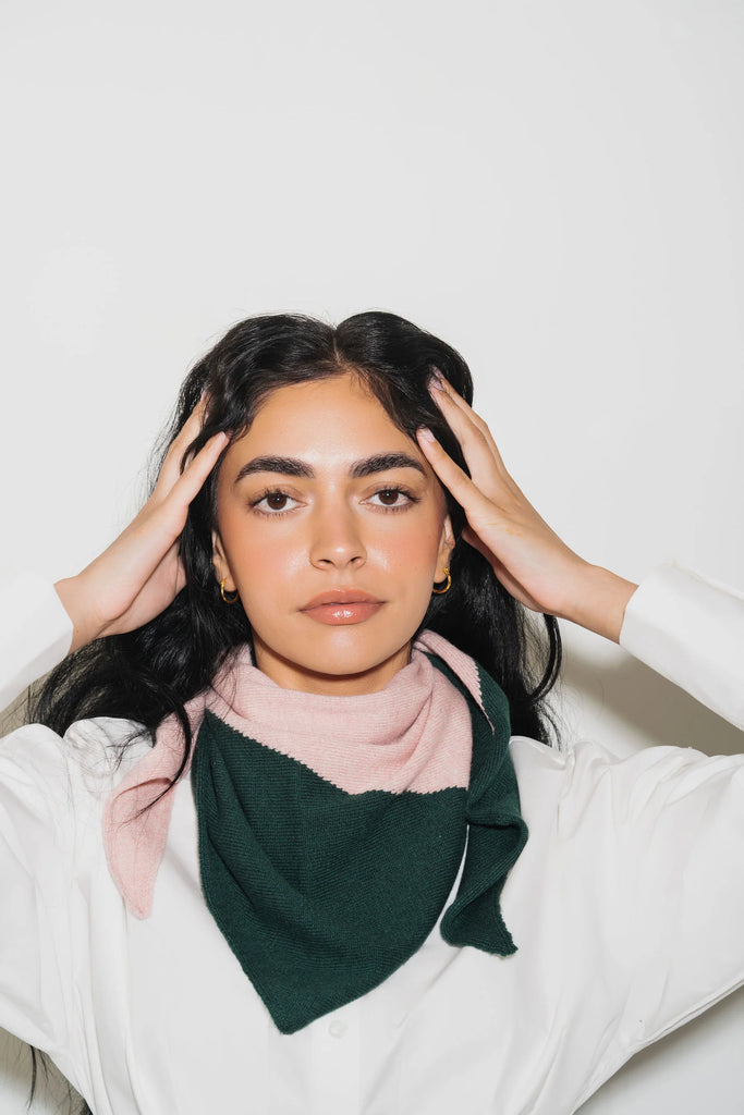 Cashmere Kerchief in Evergreen + Grapefruit