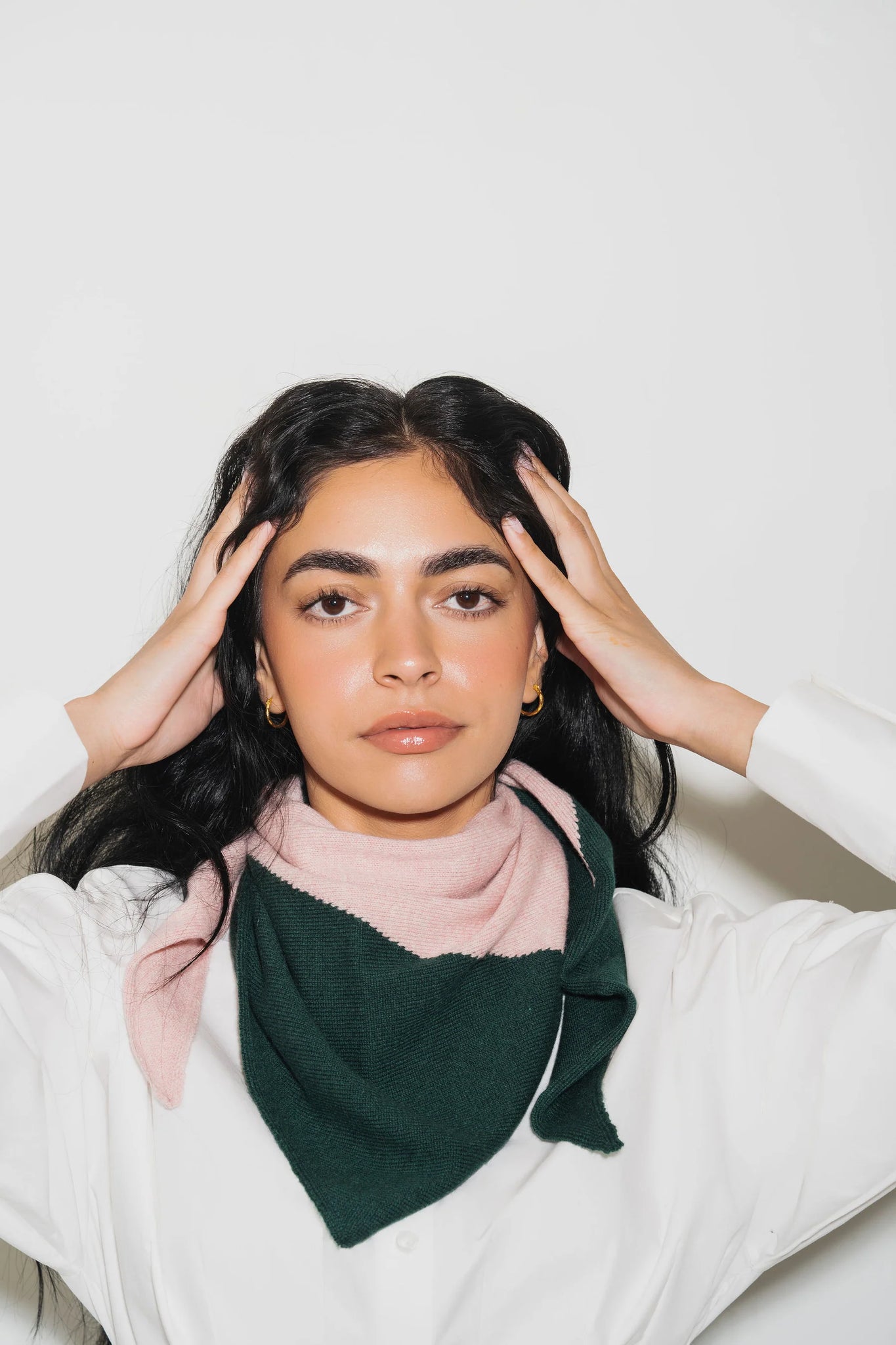 Cashmere Kerchief in Evergreen + Grapefruit