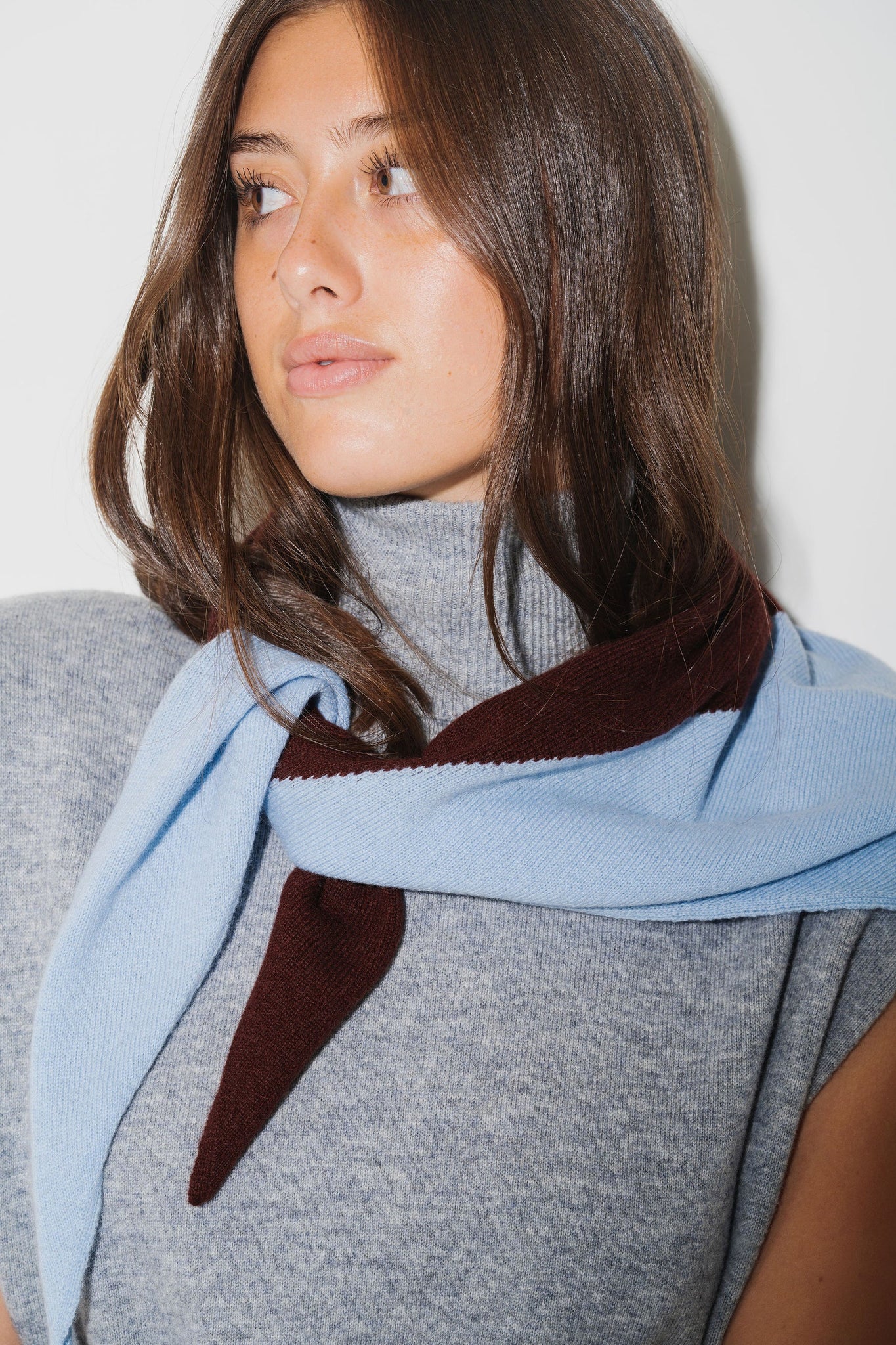 Cashmere Kerchief in Sky + Chocolate
