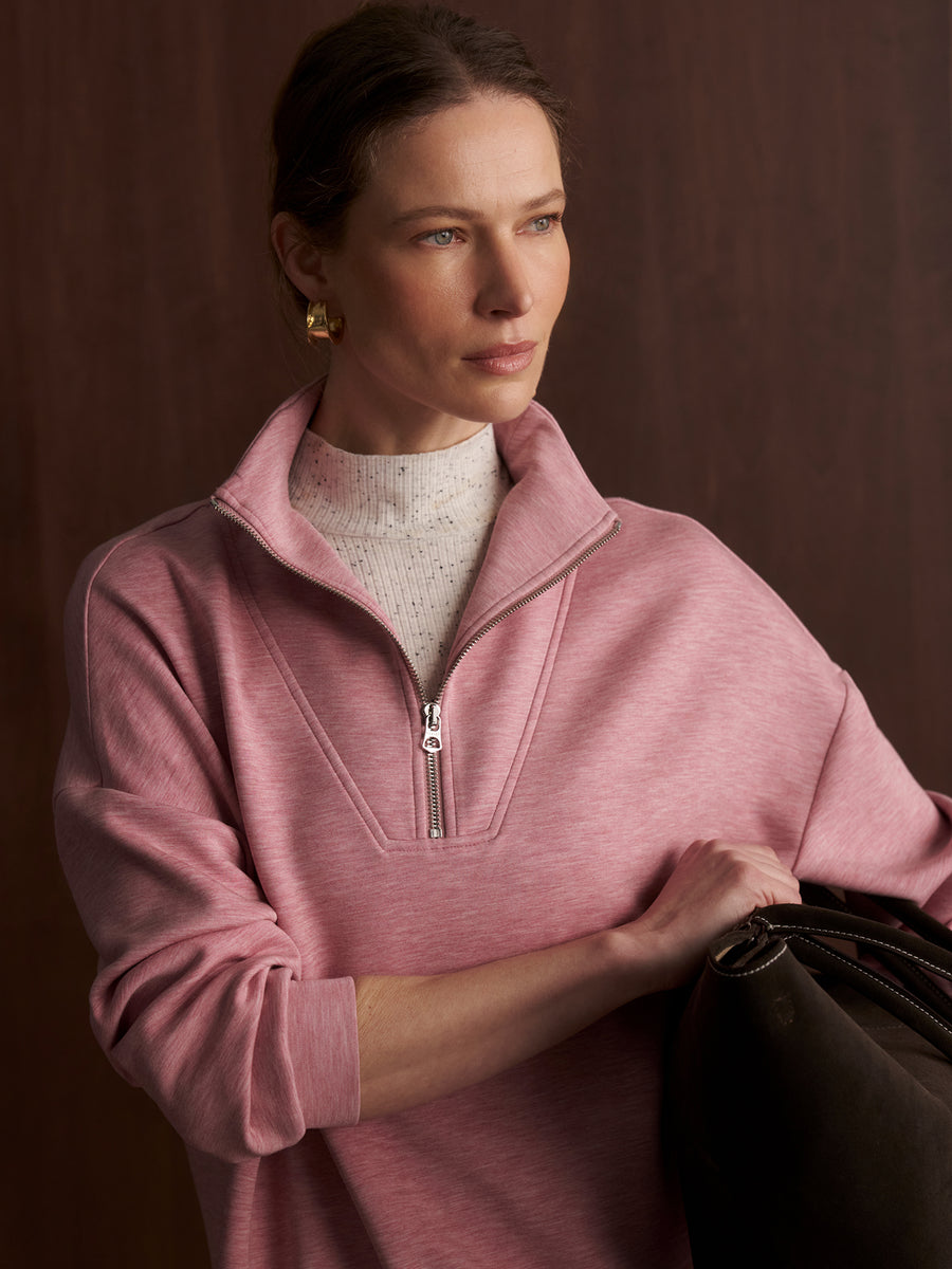 Hawley Half Zip Sweatshirt in Rose Marl