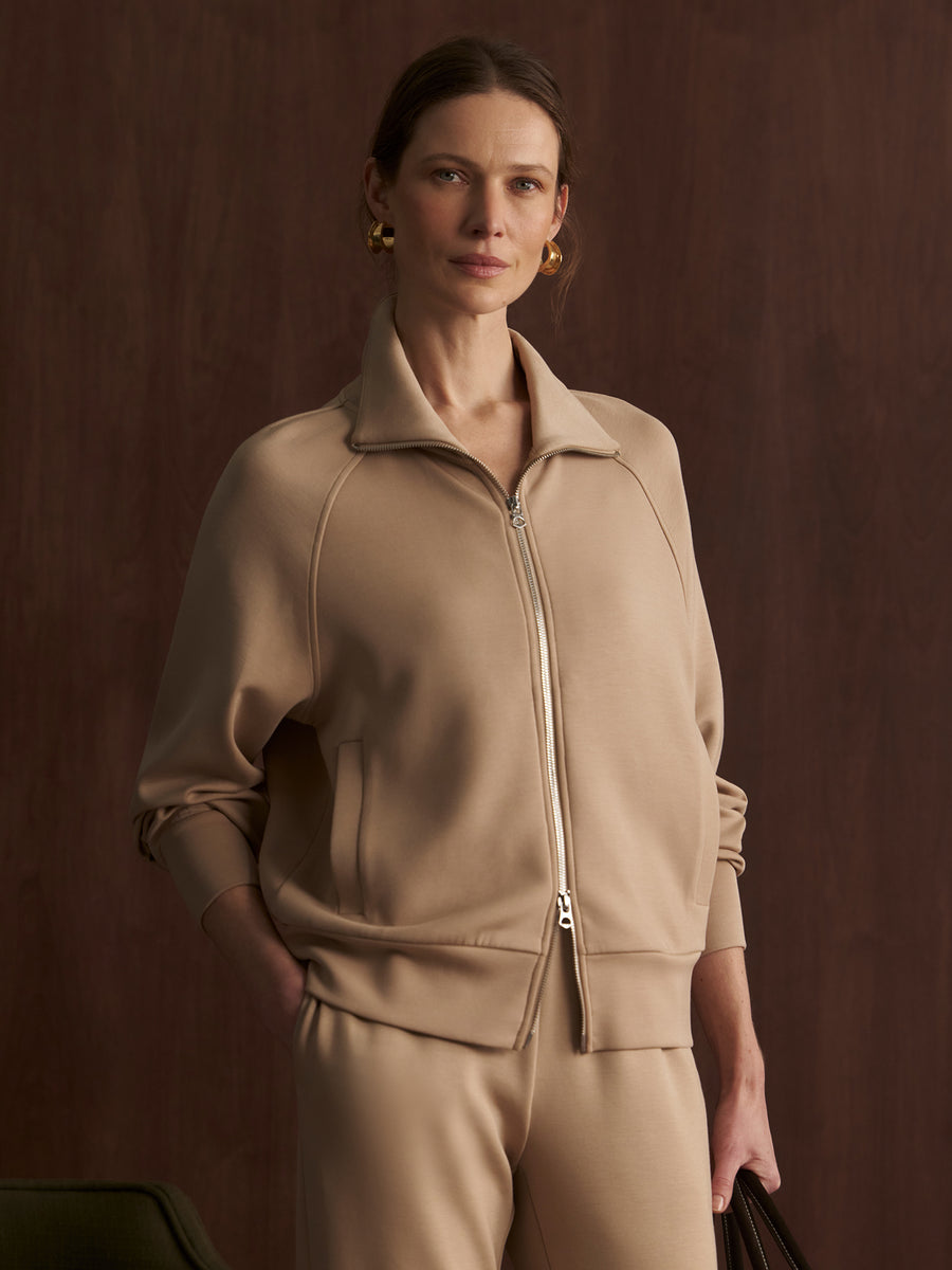 Tyde Zip Through Sweatshirt in Light Taupe