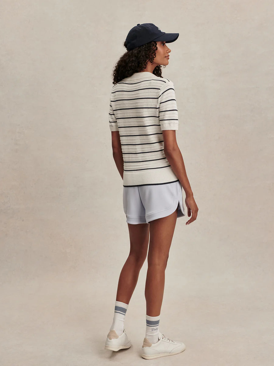 Wren Knit Polo in White/Blue Nights