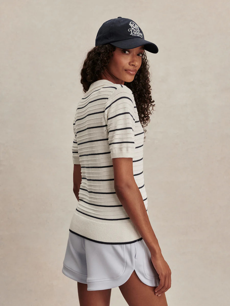 Wren Knit Polo in White/Blue Nights