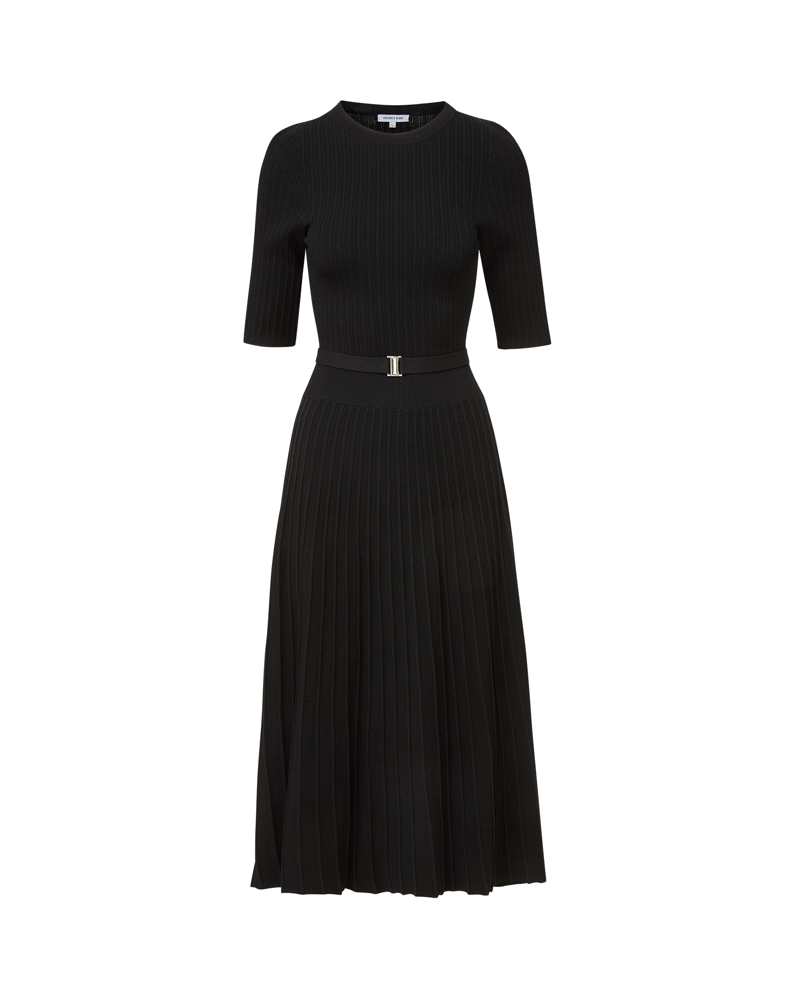 Elthea Belted Midi Dress in Black