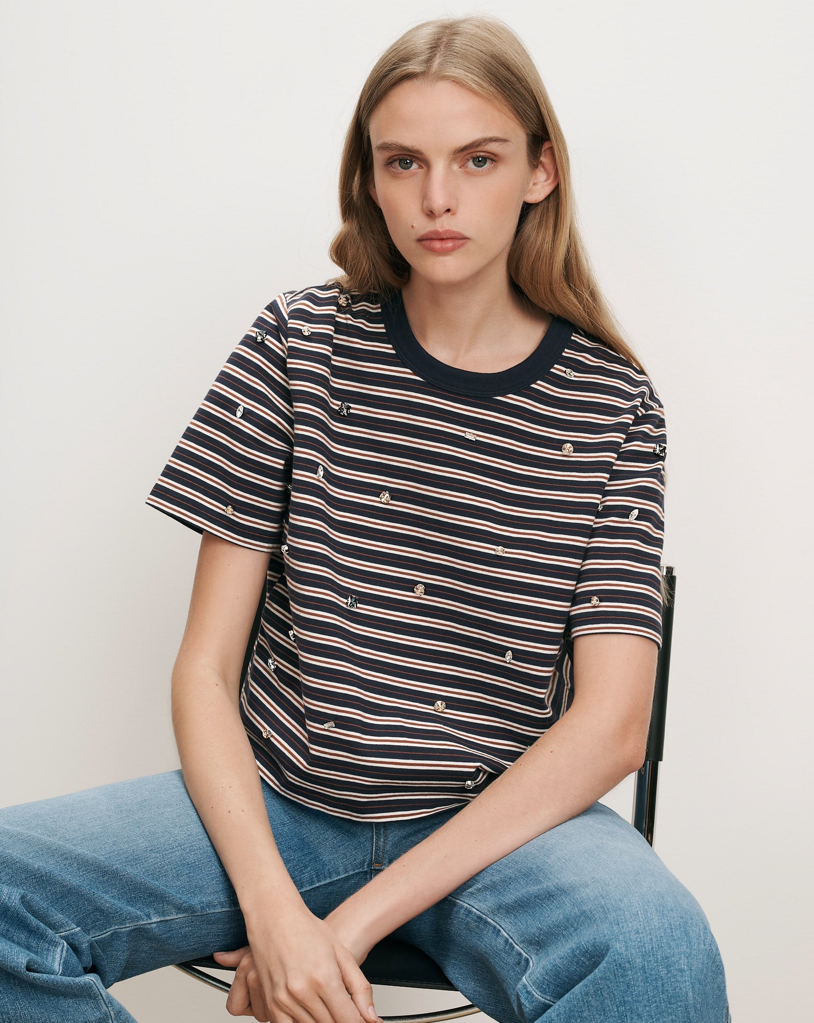 Sebastian Rhinestone T-Shirt in Heritage Navy Multi
