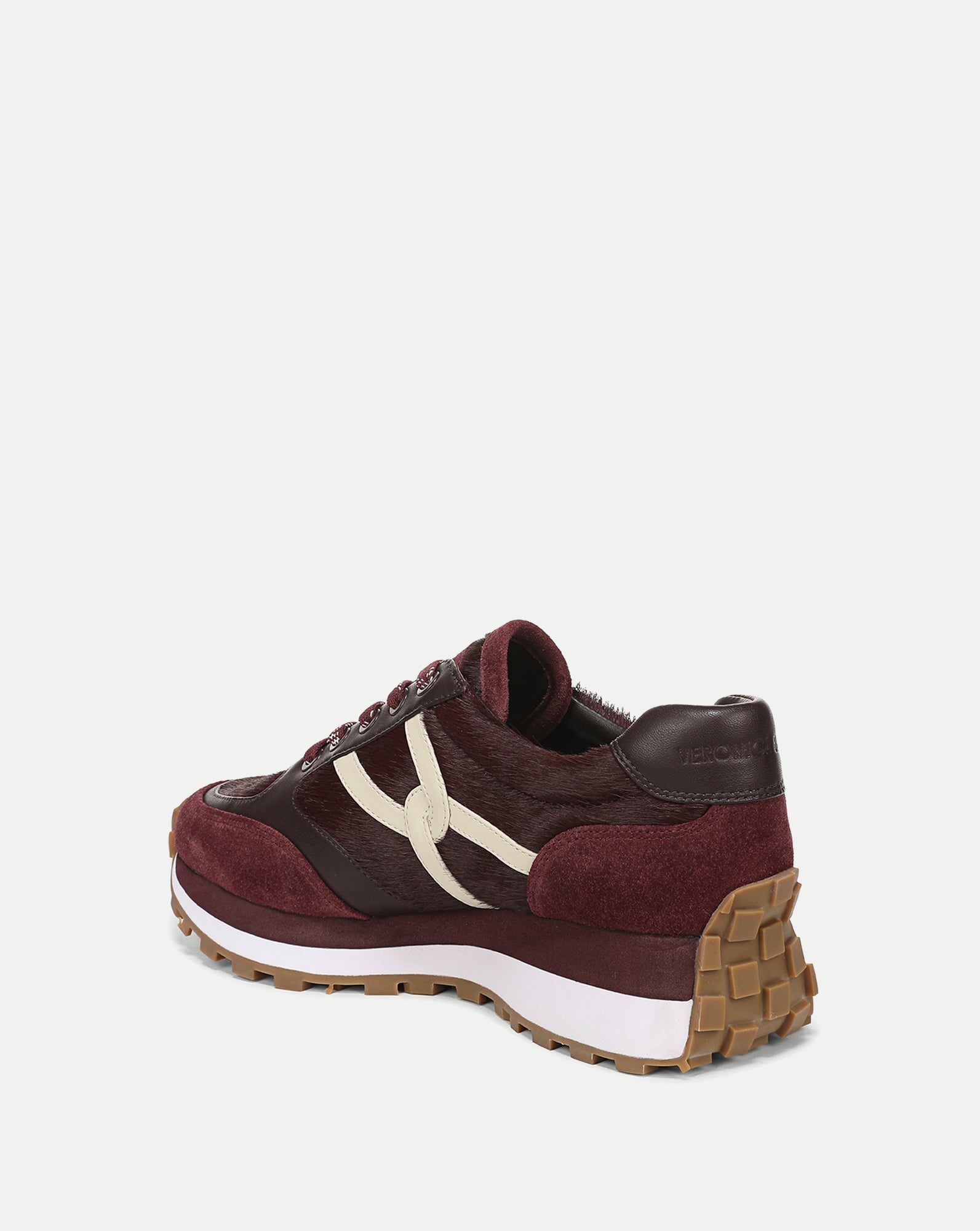 Valentina Calf-Hair Sneaker in Burgundy Suede and Leather