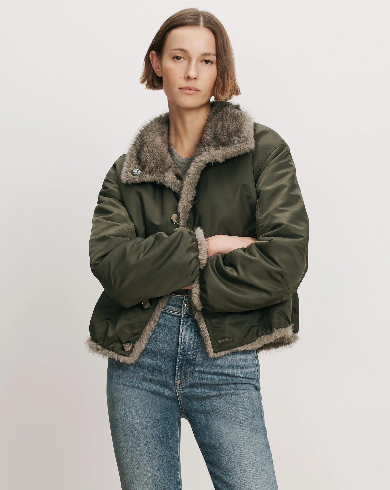 Varell Faux Fur Reversible Jacket in Loden