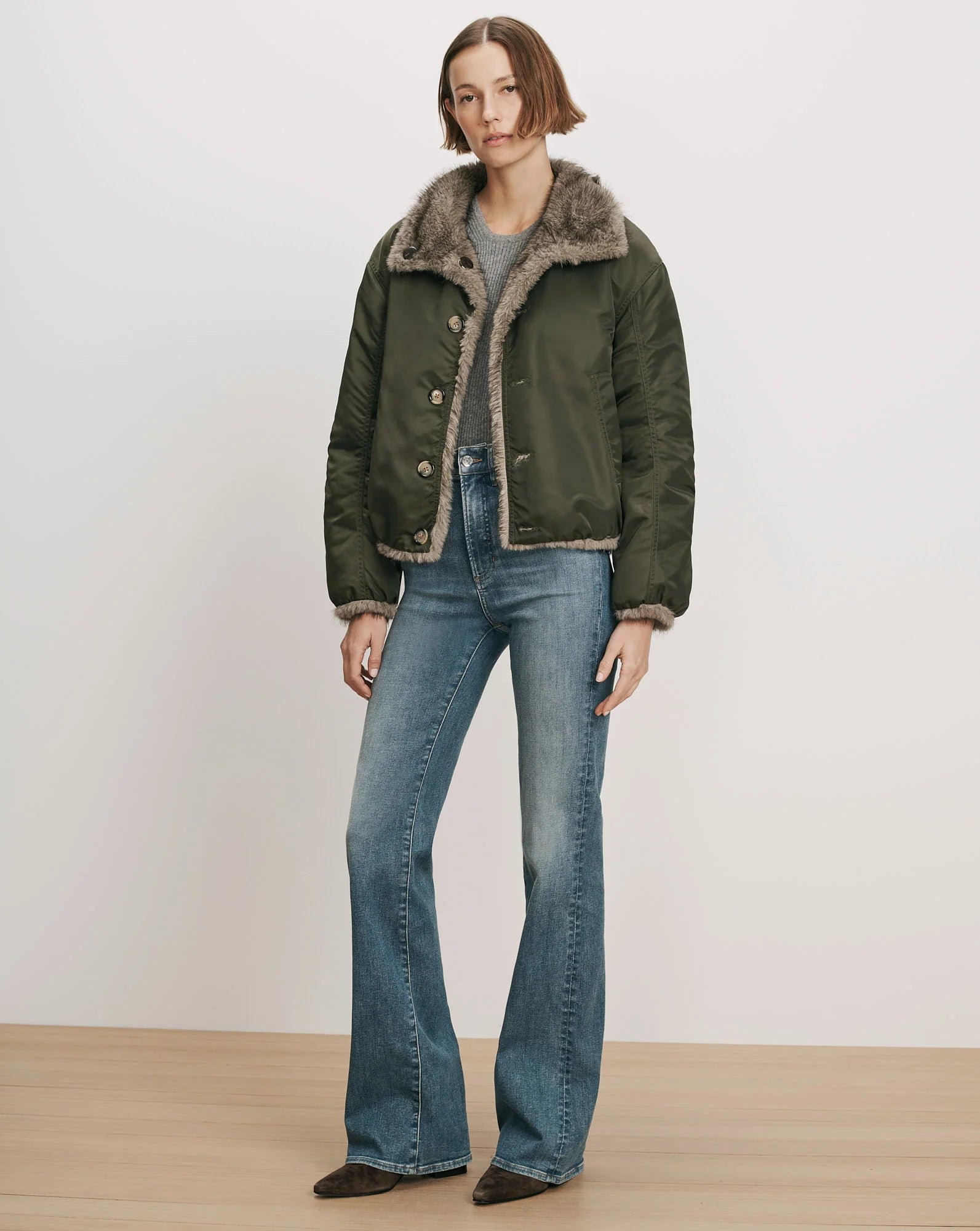 Varell Faux Fur Reversible Jacket in Loden