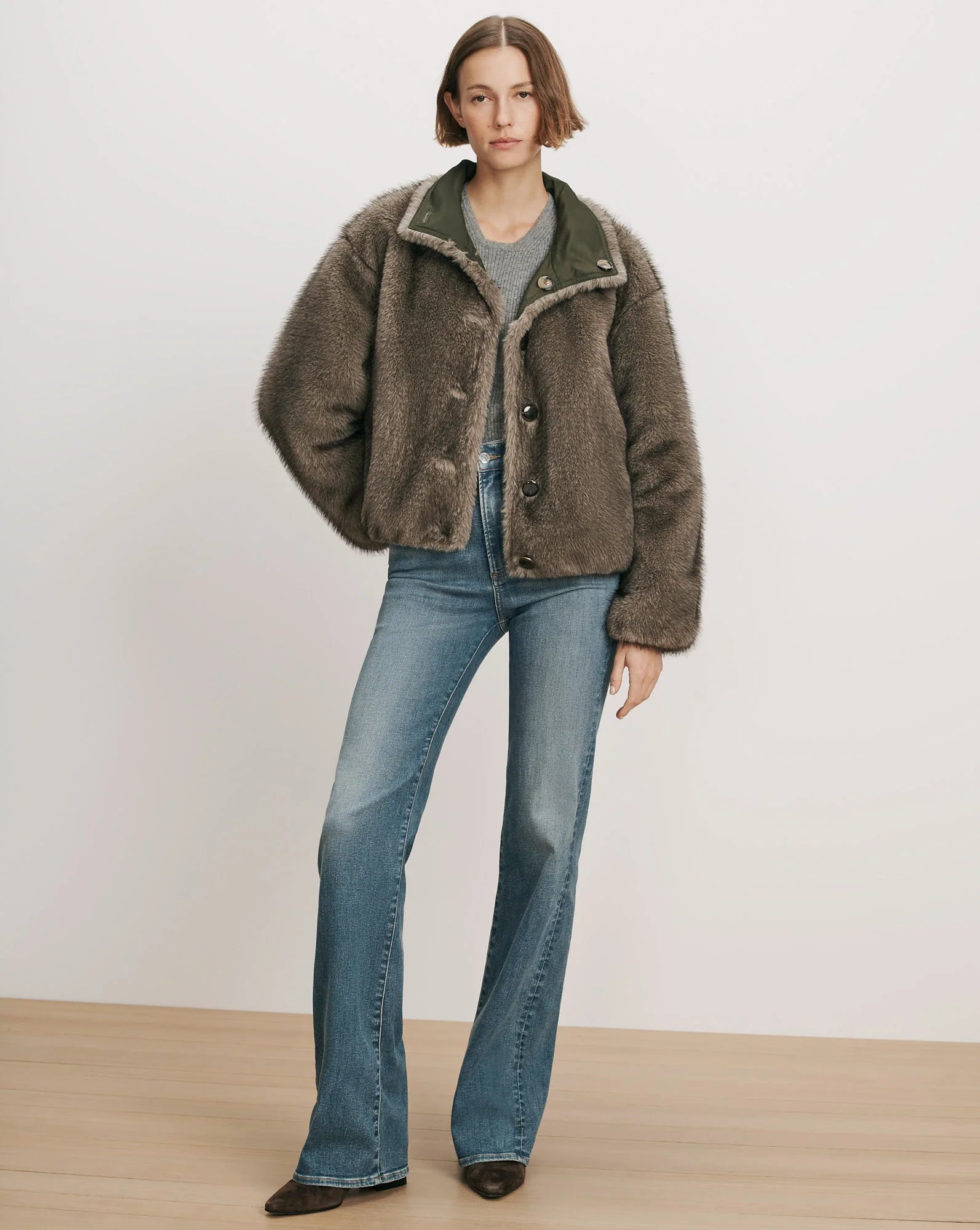 Varell Faux Fur Reversible Jacket in Loden