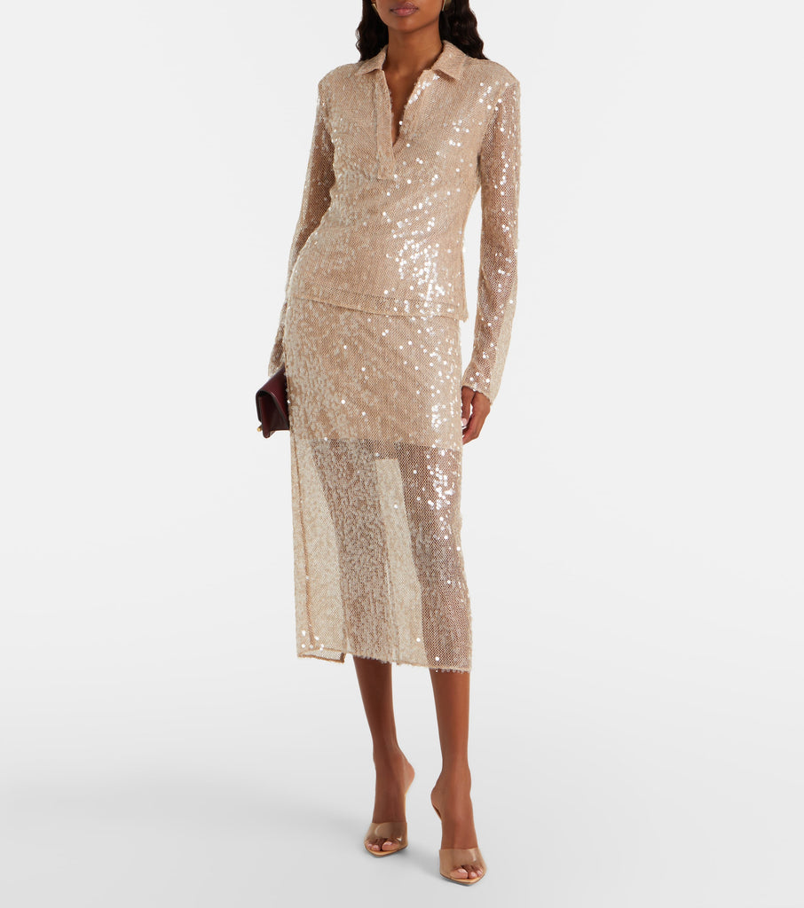 Allora Sequin Midi Skirt in Champagne