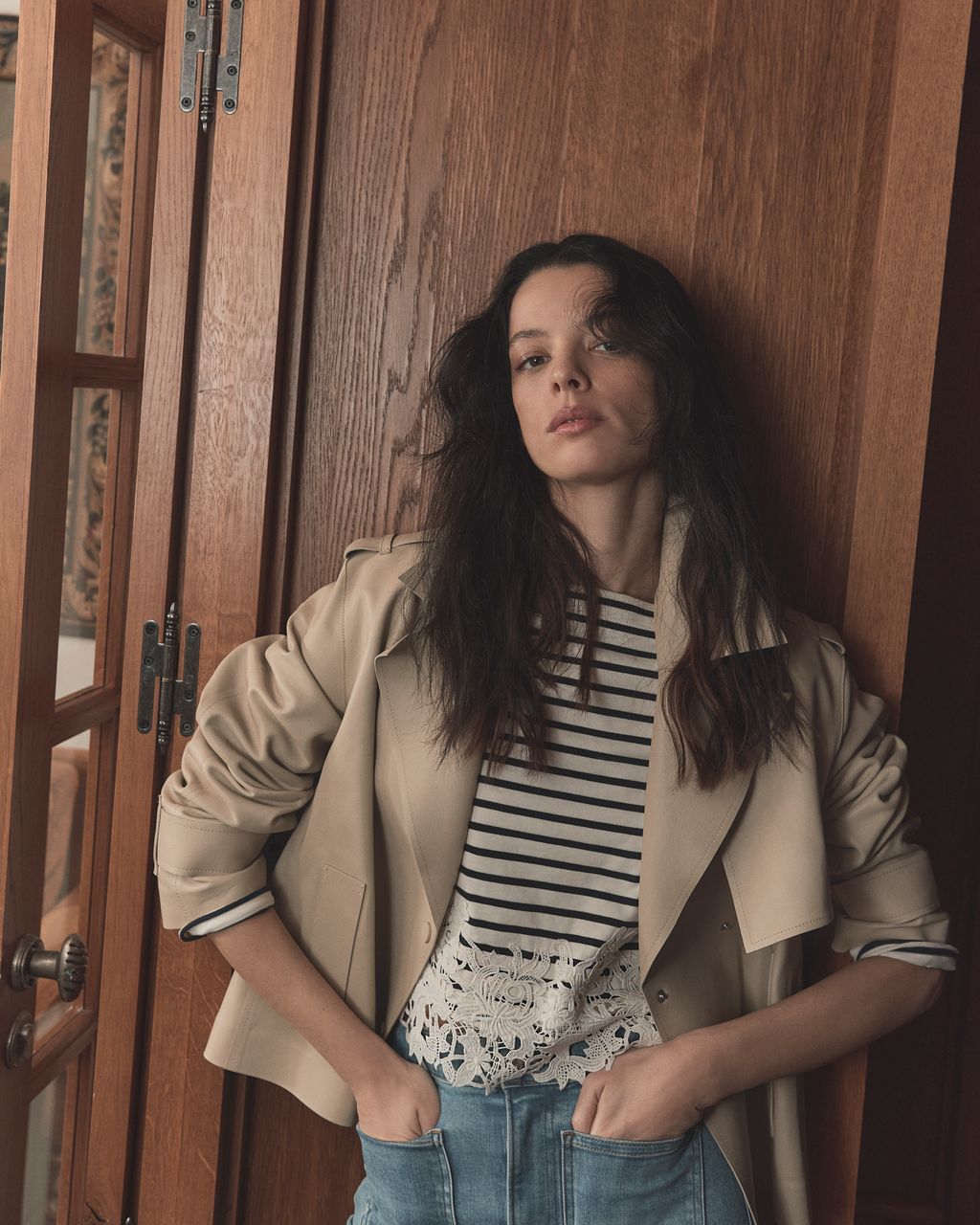 Hovey Striped Lace T-Shirt in Dove White/Navy Stripe