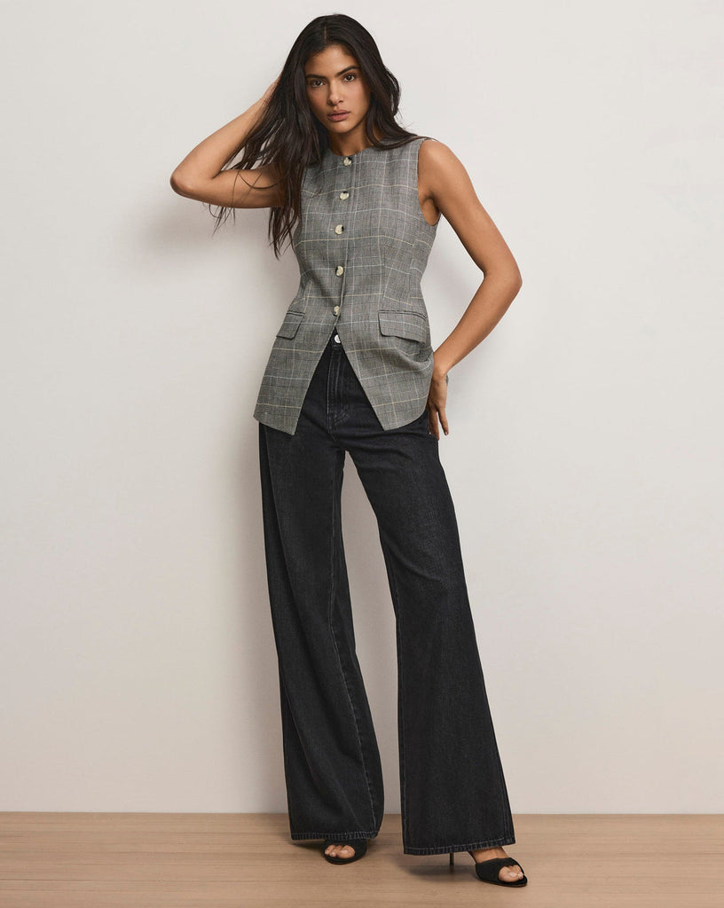 Lois Linen Vest in Black Multi