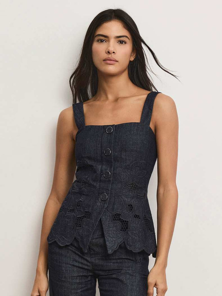 Mirielle Eyelet Tank Top in Indigo Rinse