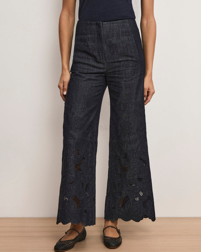 Osborne Wide-Leg Eyelet Pant in Indigo Rinse