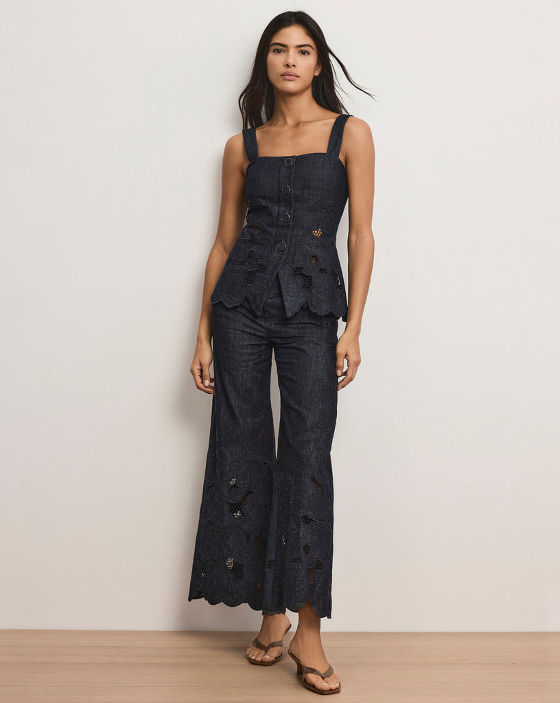 Osborne Wide-Leg Eyelet Pant in Indigo Rinse