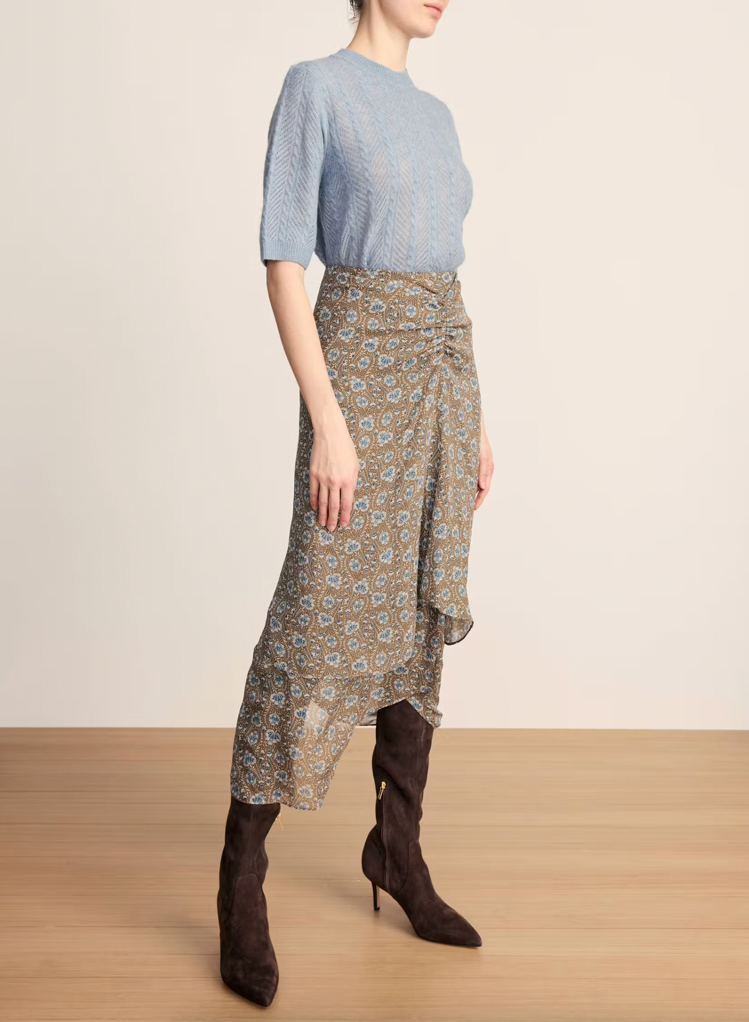Shana Pointelle Sweater in Blue River